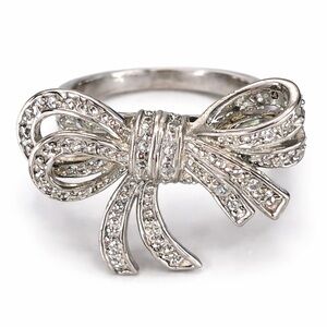 Silver Tone Bow Ring Clear Crystal Rhinestone Statement Ring 7 Elegant Feminine